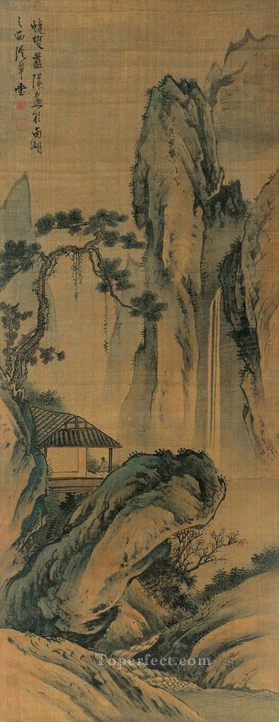 lan ying watching waterfall traditional Chinese Oil Paintings